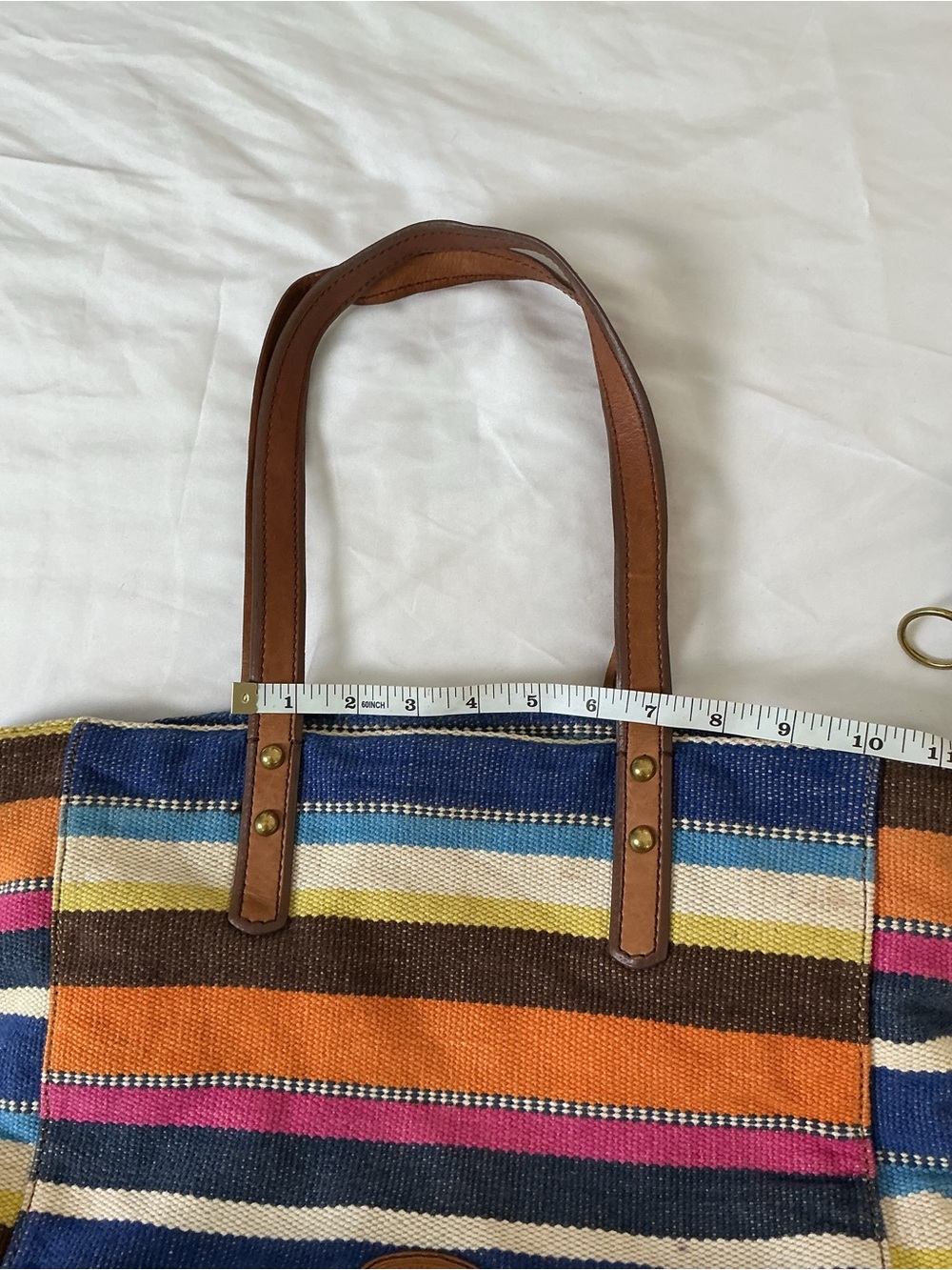Fossil Colorful Striped Tote & Wallet Set – Canvas + Leather Boho Bundle - Picture 10 of 15